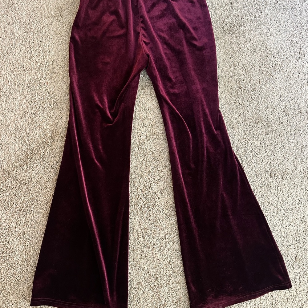Burgundy Velvet Flare Trousers
